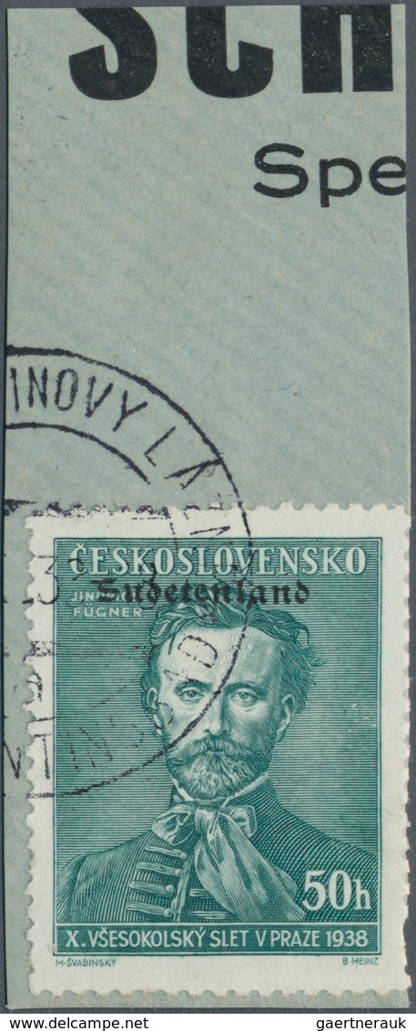 01343 Sudetenland - Konstantinsbad: 1938, 50 Heller Fügner Auf Briefstück, Echt, Mit Zahnfehler Rechts Unt - Région Des Sudètes