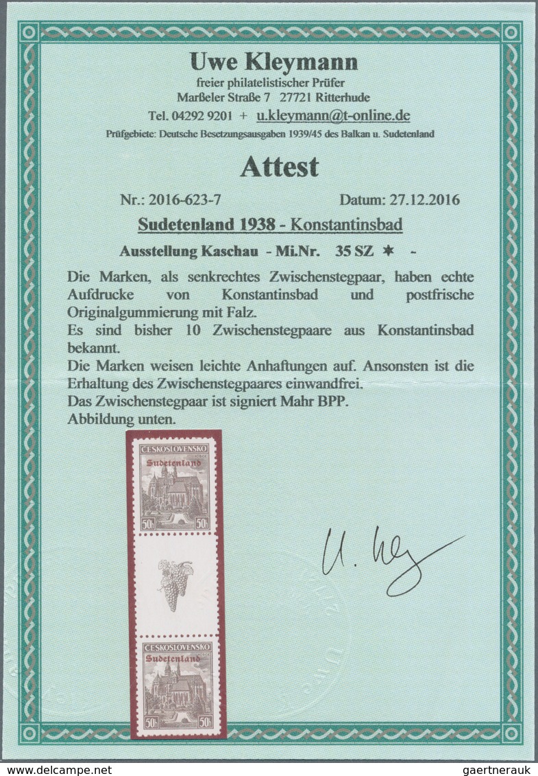 01344 Sudetenland - Konstantinsbad: 1938, 50 H. Grün (Ausstellung Kaschau) Im Ungebrauchten Senkrechten Zw - Sudetenland