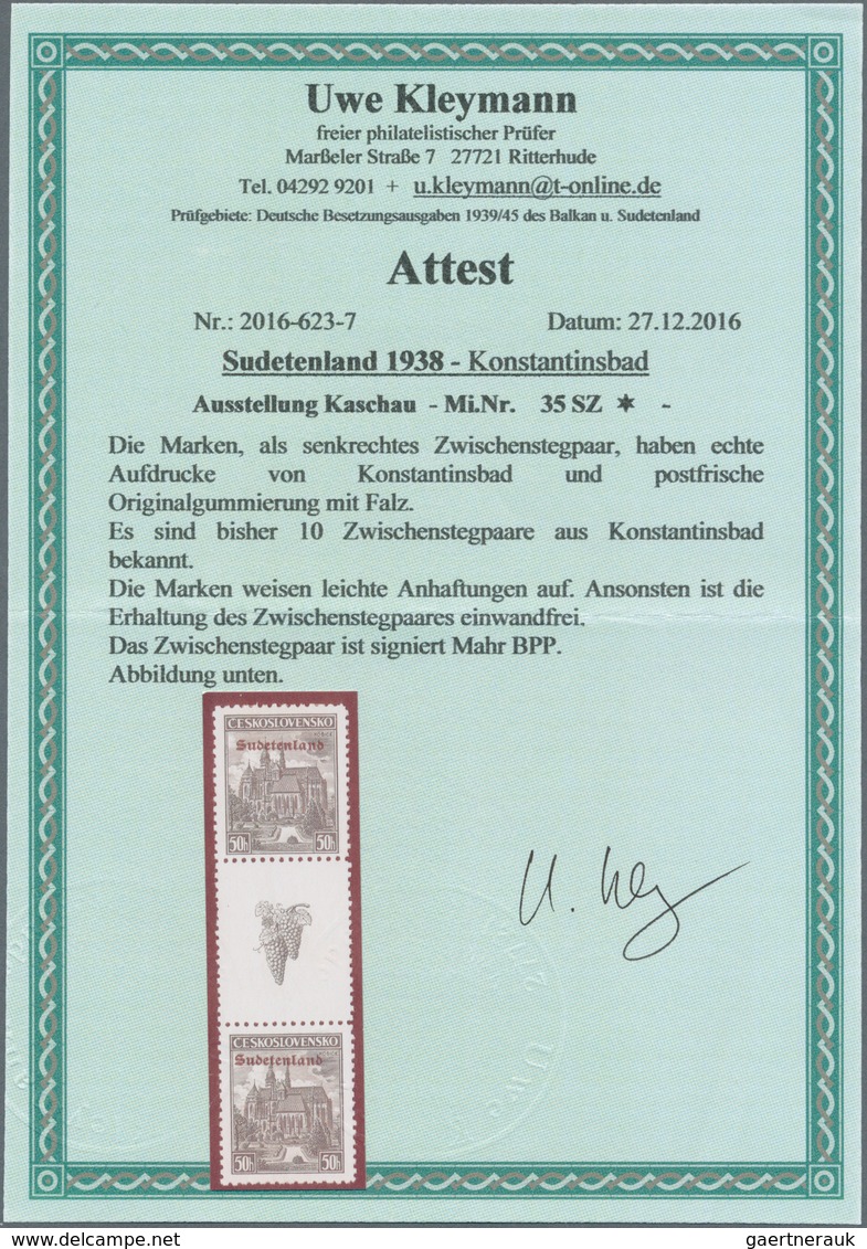 01344 Sudetenland - Konstantinsbad: 1938, 50 H. Grün (Ausstellung Kaschau) Im Ungebrauchten Senkrechten Zw - Région Des Sudètes