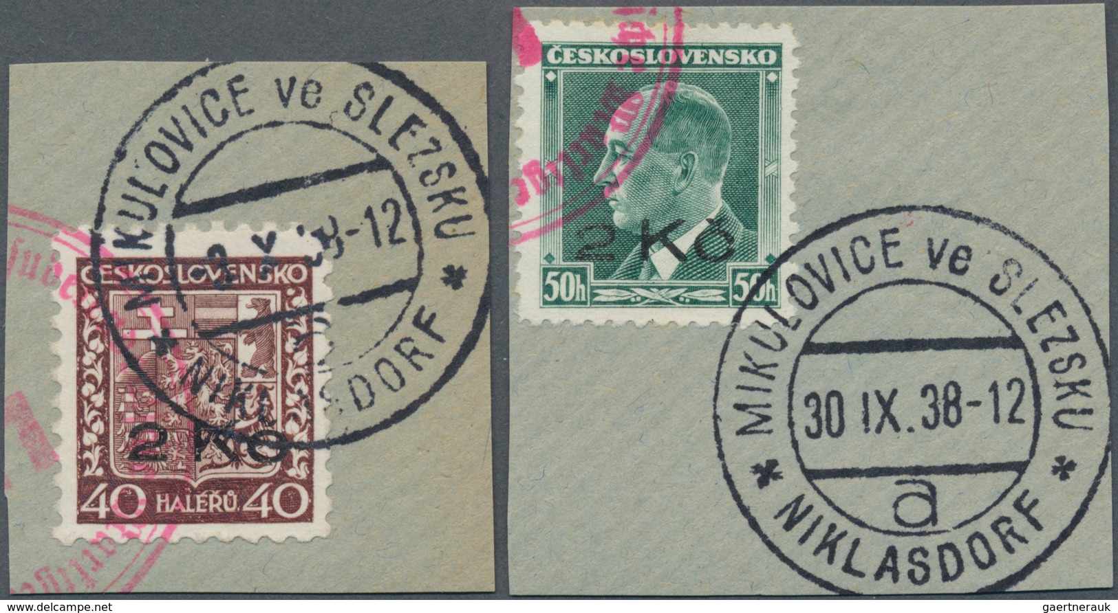 01350 Sudetenland - Niklasdorf: 1938, Freimarke Wappen Mit Handstempelaufdruck 2 Kc. Auf 40 H. Dunkelrotbr - Sudetenland
