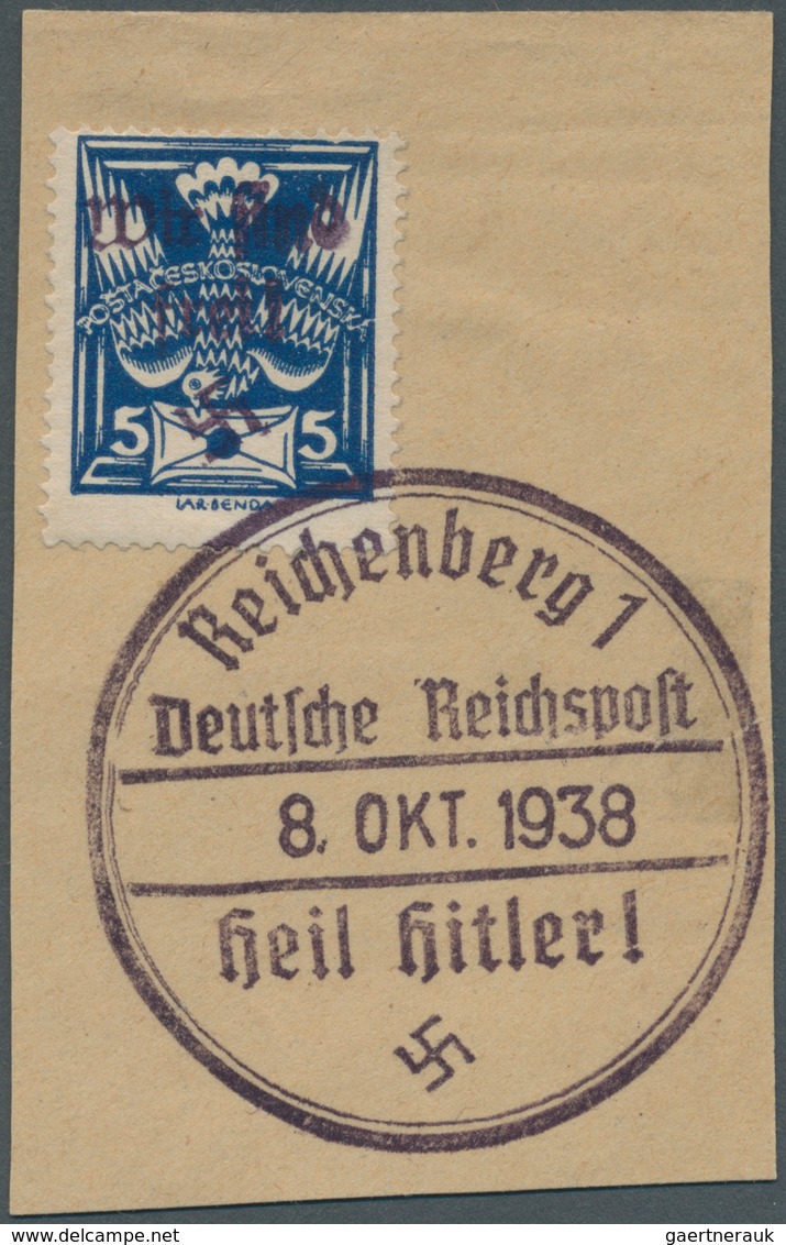 01351 Sudetenland - Reichenberg: 1938, Freimarke 5 H Taube Schwarzultramarin Mit Handstempelaufdruck "Wir - Sudetenland