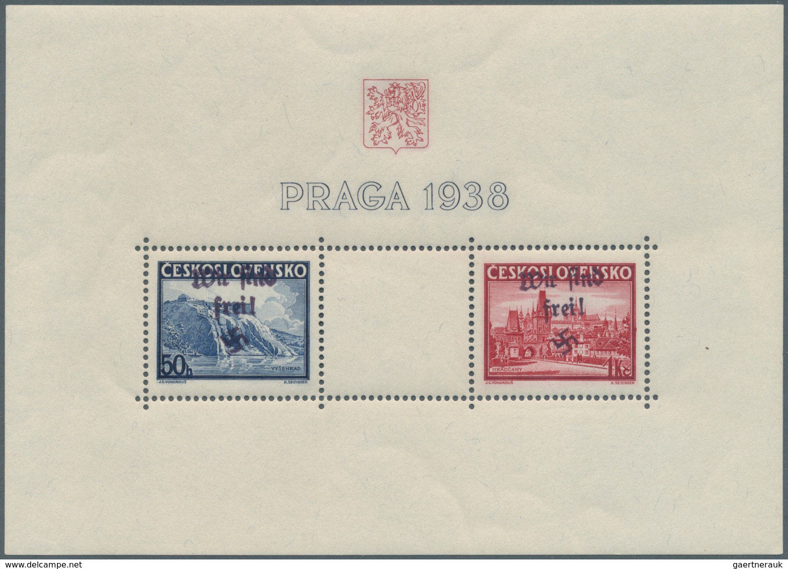 01352 Sudetenland - Reichenberg: 1938, PRAGA-Block Mit Handstempelaufdruck "Wir Sind Frei", Falzreste Und - Région Des Sudètes