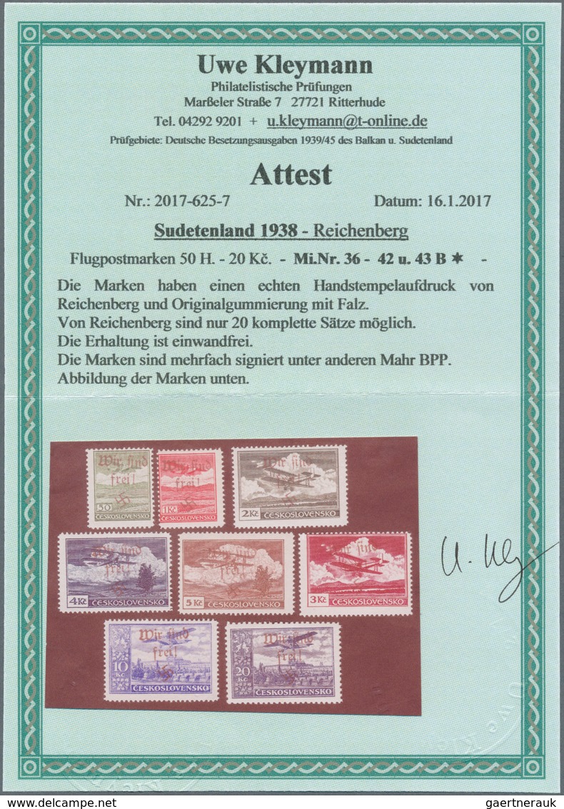 01359 Sudetenland - Reichenberg: 1938, Flugpostmarken 50 H Bis 20 Kc, Kompleter Satz In Ungebrauchter Erha - Sudetenland