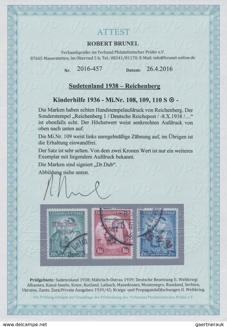 01370 Sudetenland - Reichenberg: 1936, Kinderhilfe Mit Handstempelaufdruck Von Reichenberg, Entwertet Mit - Région Des Sudètes