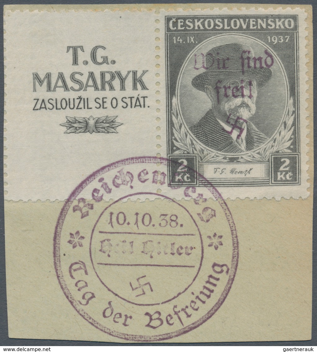 01371 Sudetenland - Reichenberg: 1938, 2 Kc. Tod Von Masaryk Mit Zierfeld Links (dieses Ohne Aufdruck) Und - Sudetenland