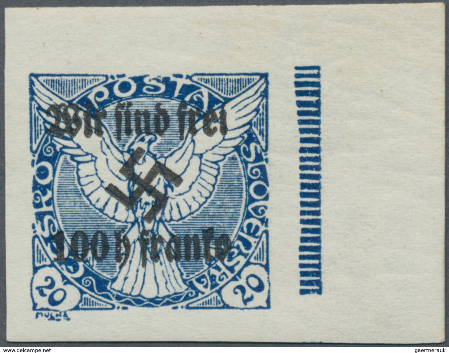 01377 Sudetenland - Rumburg: 1938, 20 H Blau Zeitungsmarke Mit Aufdruck ''Wir Sind Frei! 100 H Franko'' Und - Sudetenland