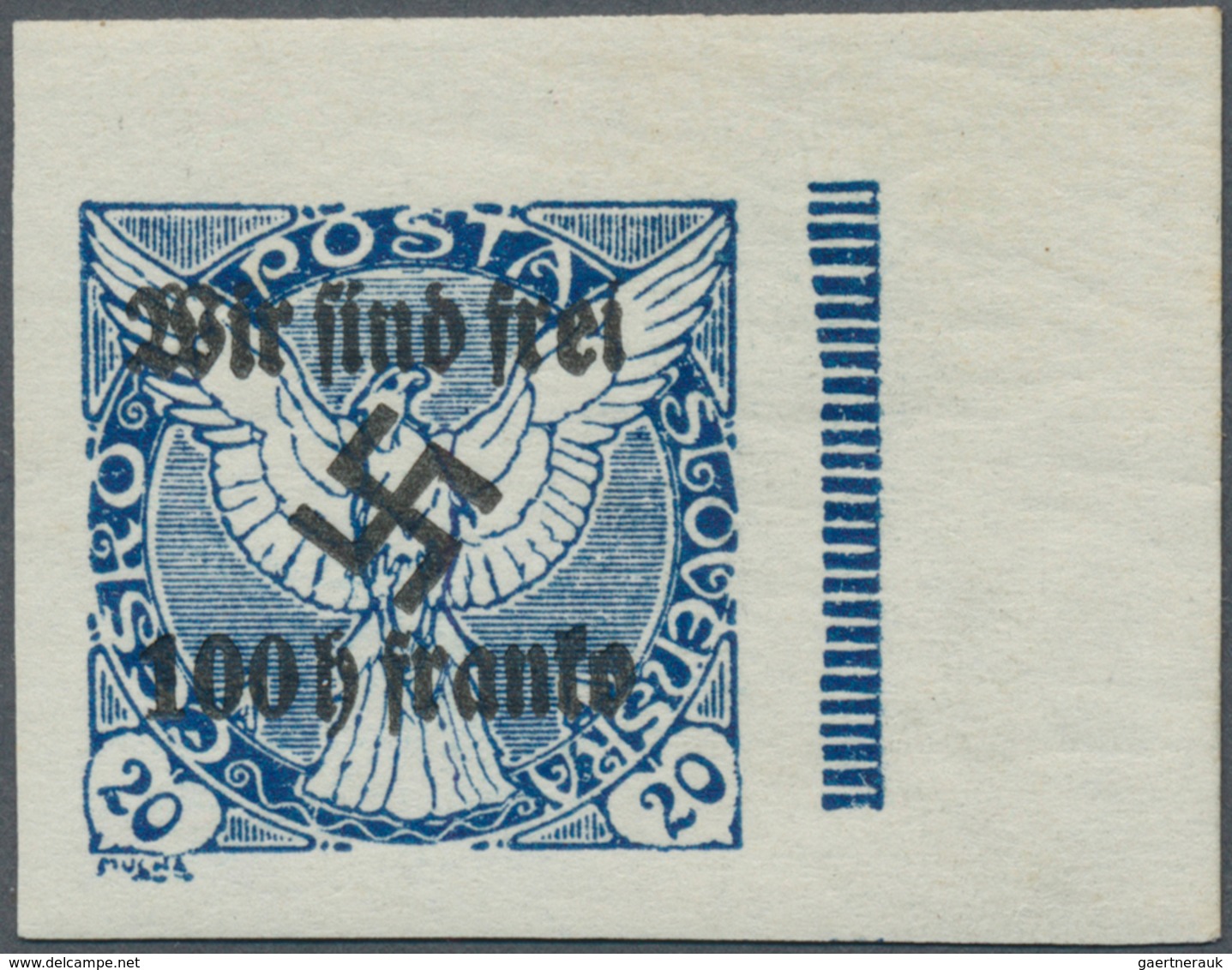 01377 Sudetenland - Rumburg: 1938, 20 H Blau Zeitungsmarke Mit Aufdruck ''Wir Sind Frei! 100 H Franko'' Und - Région Des Sudètes