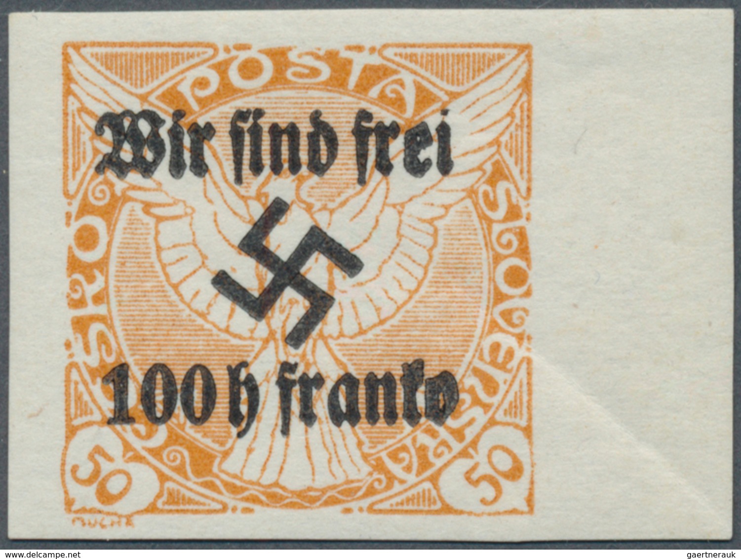 01378 Sudetenland - Rumburg: 1938, 50 H Orange Zeitungsmarke Mit Aufdruck ''Wir Sind Frei! 100 H Franko'' Un - Région Des Sudètes