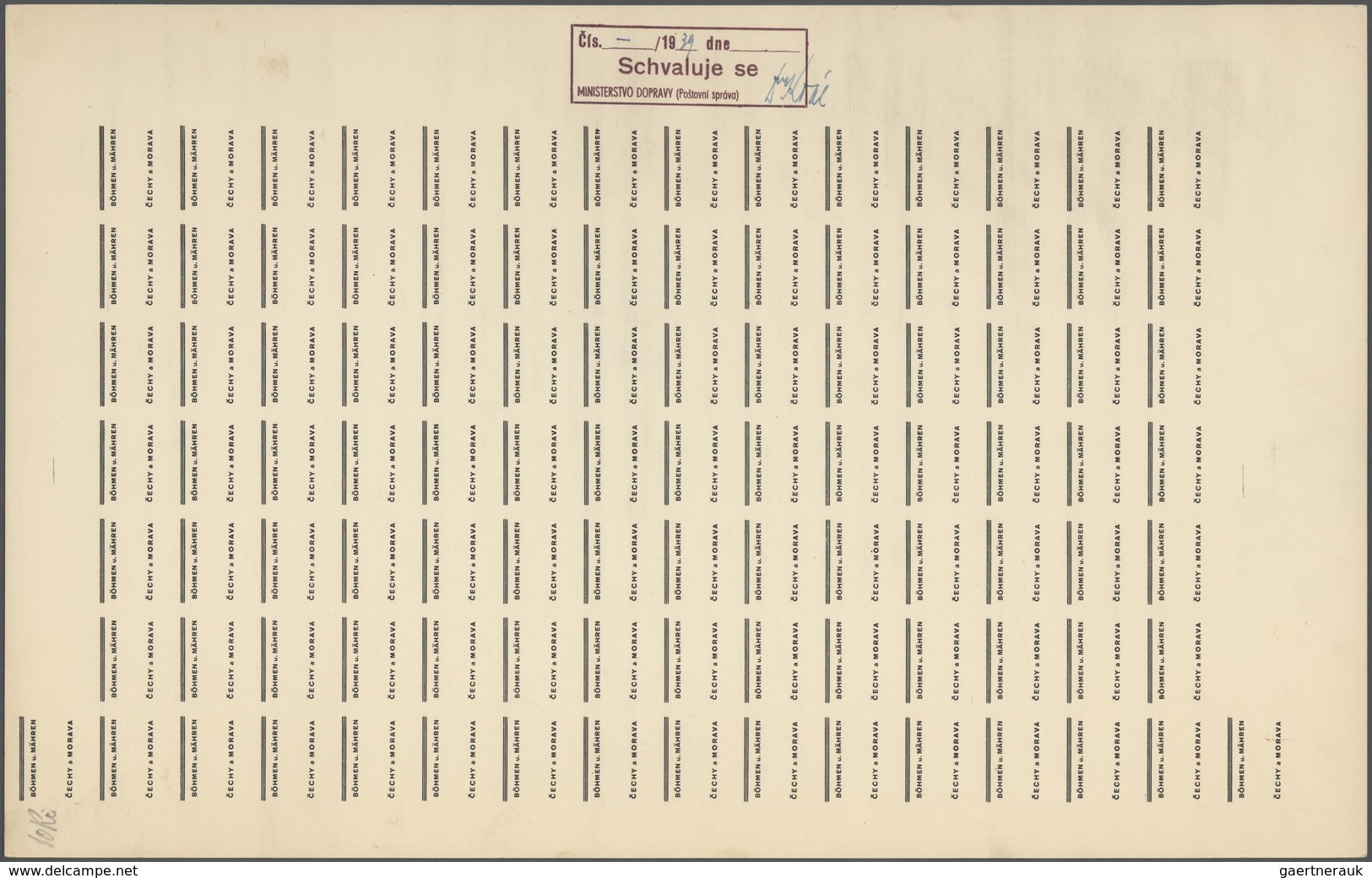 01383 Dt. Besetzung II WK - Böhmen und Mähren: 1939 "Böhmen und Mähren" PROBEDRUCKE in 17 kompletten 100/2