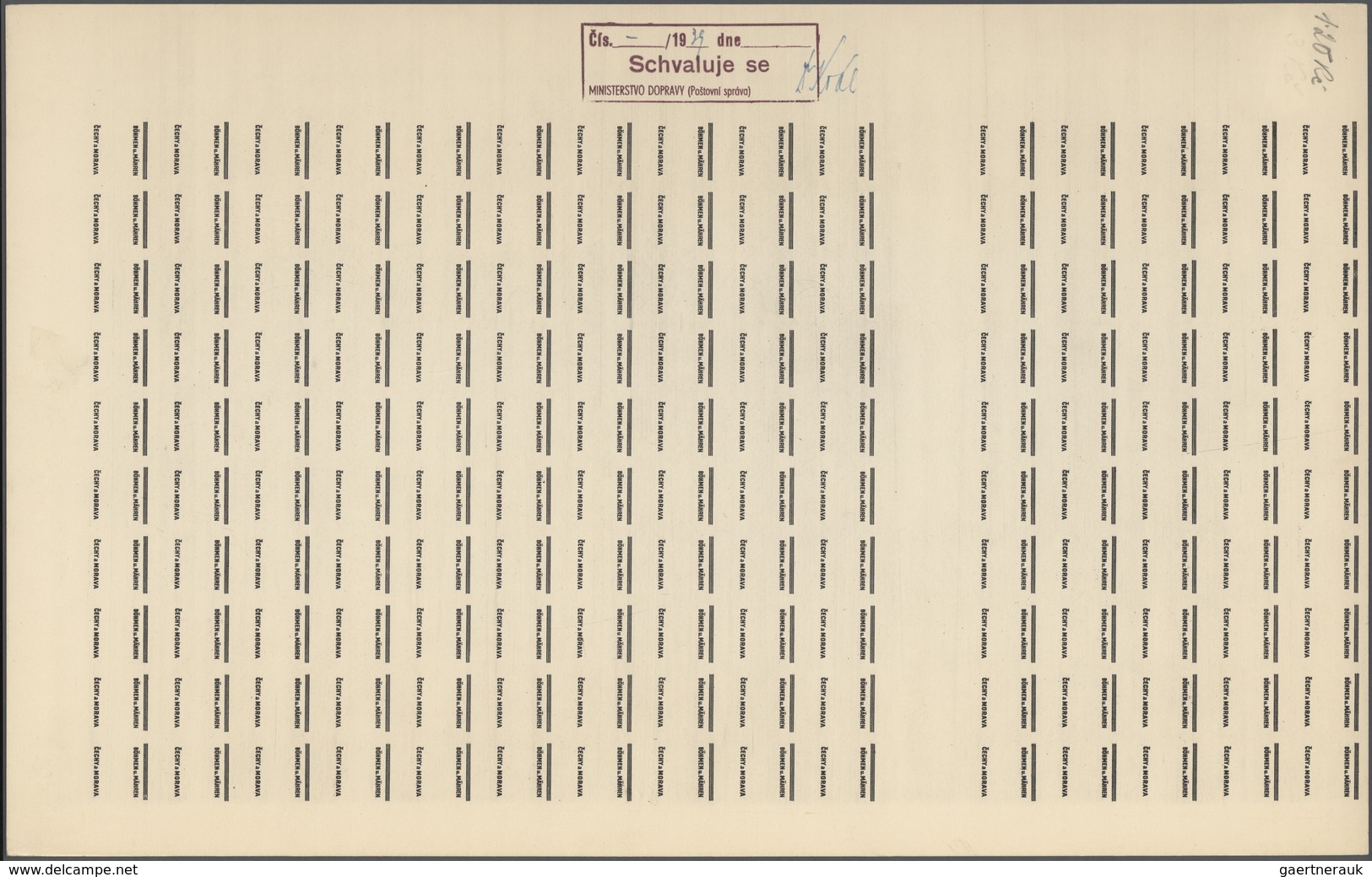 01383 Dt. Besetzung II WK - Böhmen und Mähren: 1939 "Böhmen und Mähren" PROBEDRUCKE in 17 kompletten 100/2