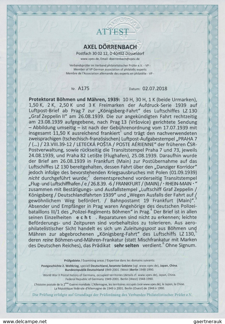 01384 Dt. Besetzung II WK - Böhmen Und Mähren: 1939, Zuleitungspost Zur LZ 130 Graf Zeppelin Deutschlandfa - Bezetting 1938-45