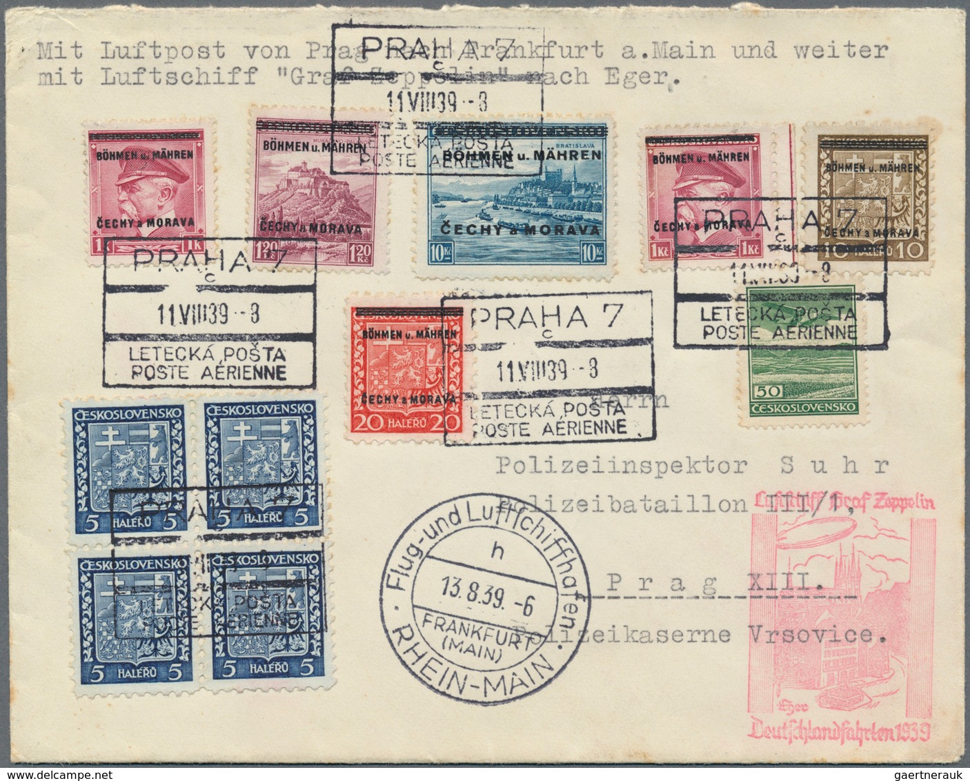 01385 Dt. Besetzung II WK - Böhmen Und Mähren: 1939, Zuleitungspost Zur LZ 130 Graf Zeppelin Deutschlandfa - Besetzungen 1938-45