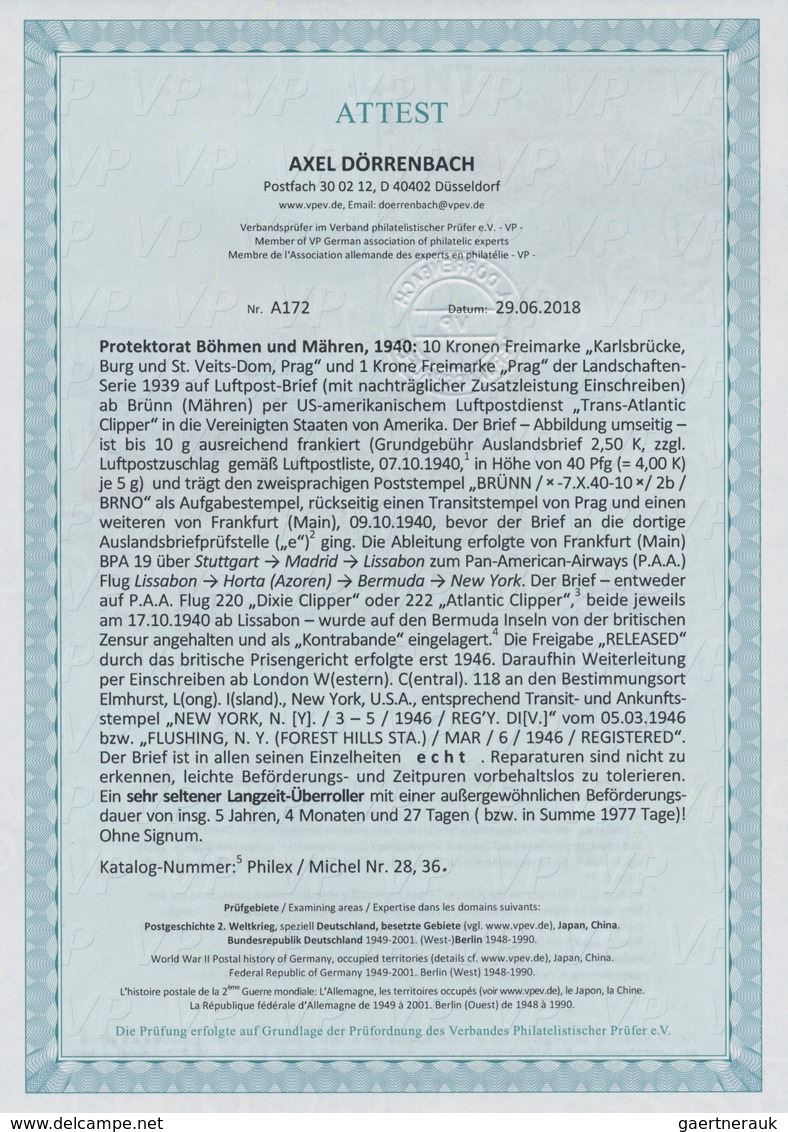 01387 Dt. Besetzung II WK - Böhmen Und Mähren: 1940, 1 K Magenta Und 10 K Ultramarin, Mischfrankatur Auf E - Bezetting 1938-45