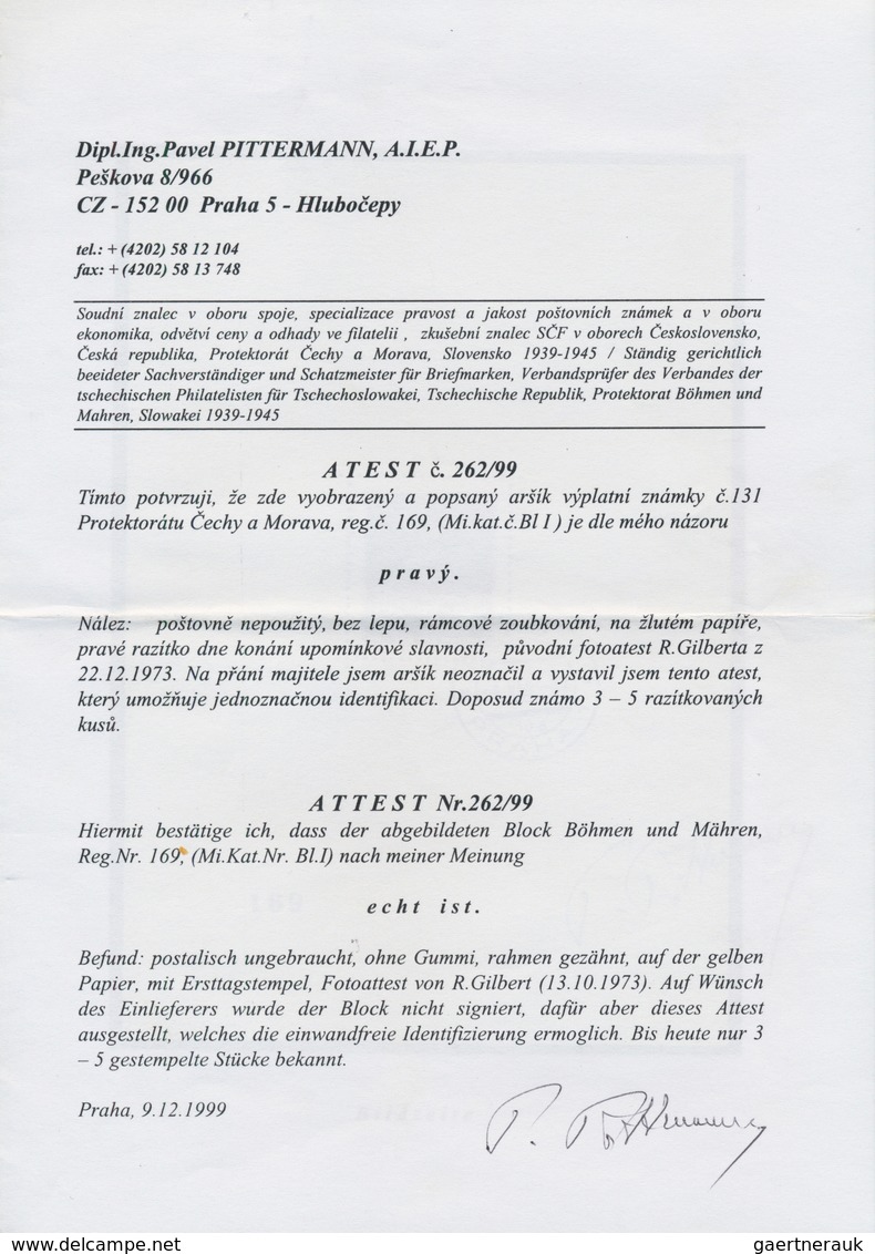 01390 Dt. Besetzung II WK - Böhmen Und Mähren: 1943. SONDERBLOCKAUSGABE Zum 1. Todestag Reinhard Heydrichs - Occupation 1938-45