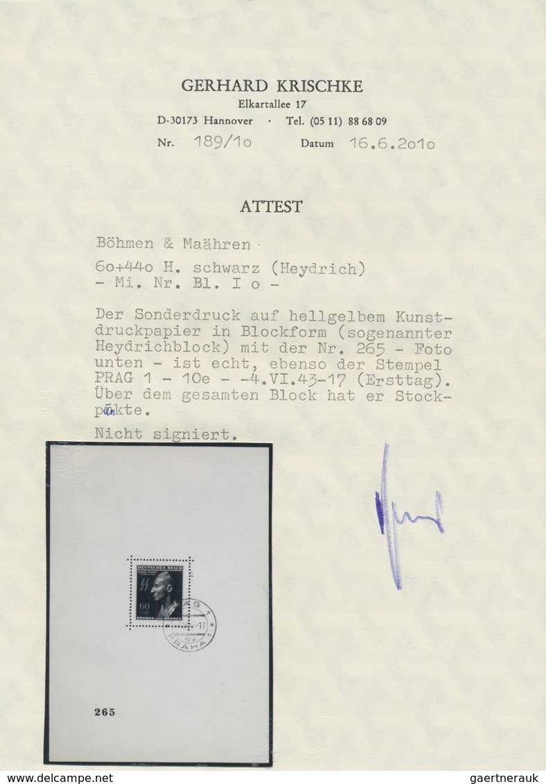 01391 Dt. Besetzung II WK - Böhmen Und Mähren: 1943. SONDERBLOCKAUSGABE Zum 1. Todestag Reinhard Heydrichs - Besetzungen 1938-45