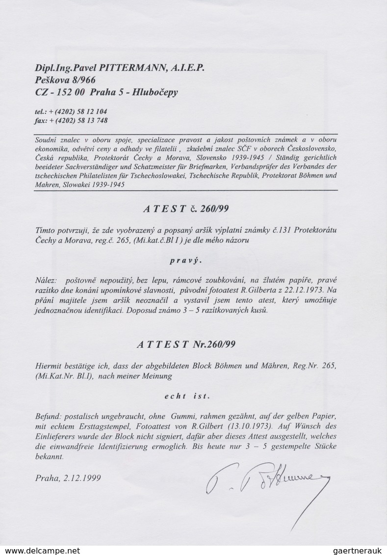 01391 Dt. Besetzung II WK - Böhmen Und Mähren: 1943. SONDERBLOCKAUSGABE Zum 1. Todestag Reinhard Heydrichs - Bezetting 1938-45