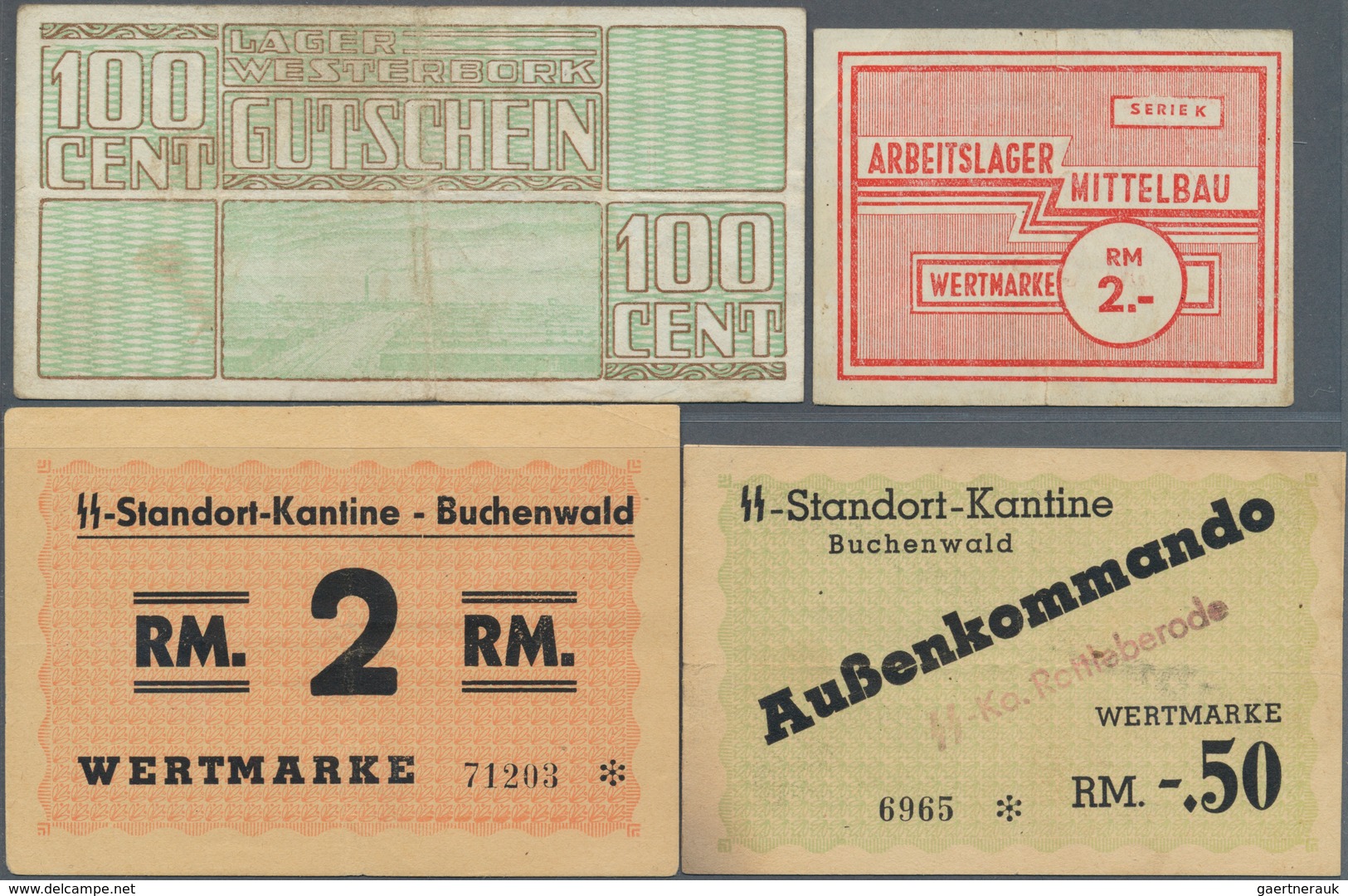 01418 KZ-Post: 1940/1944, Sammlung Mit Ca. 80 Wertmarken Und Ca. 20 Geldscheinen Aus Konzentrationslagern - Covers & Documents