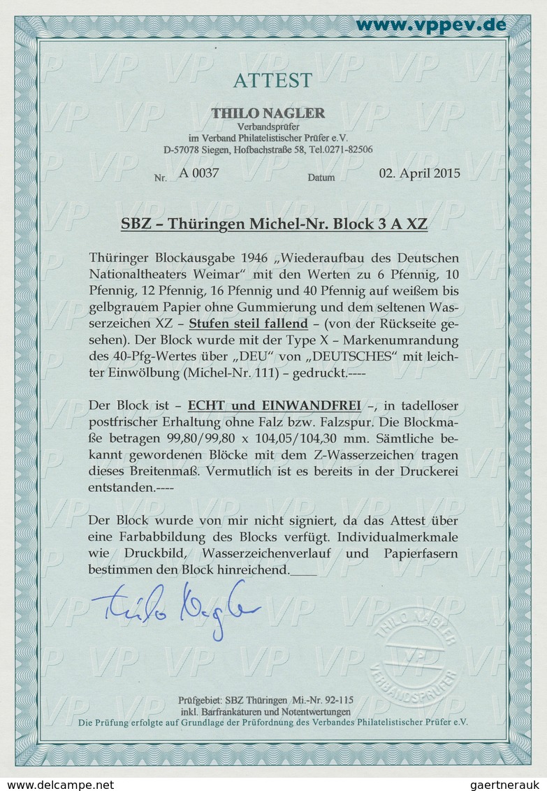 01422 Sowjetische Zone - Thüringen: 1946, Theaterblock Mit Wz. XZ "Stufen Steil Fallend" (von Der Rückseit - Andere & Zonder Classificatie