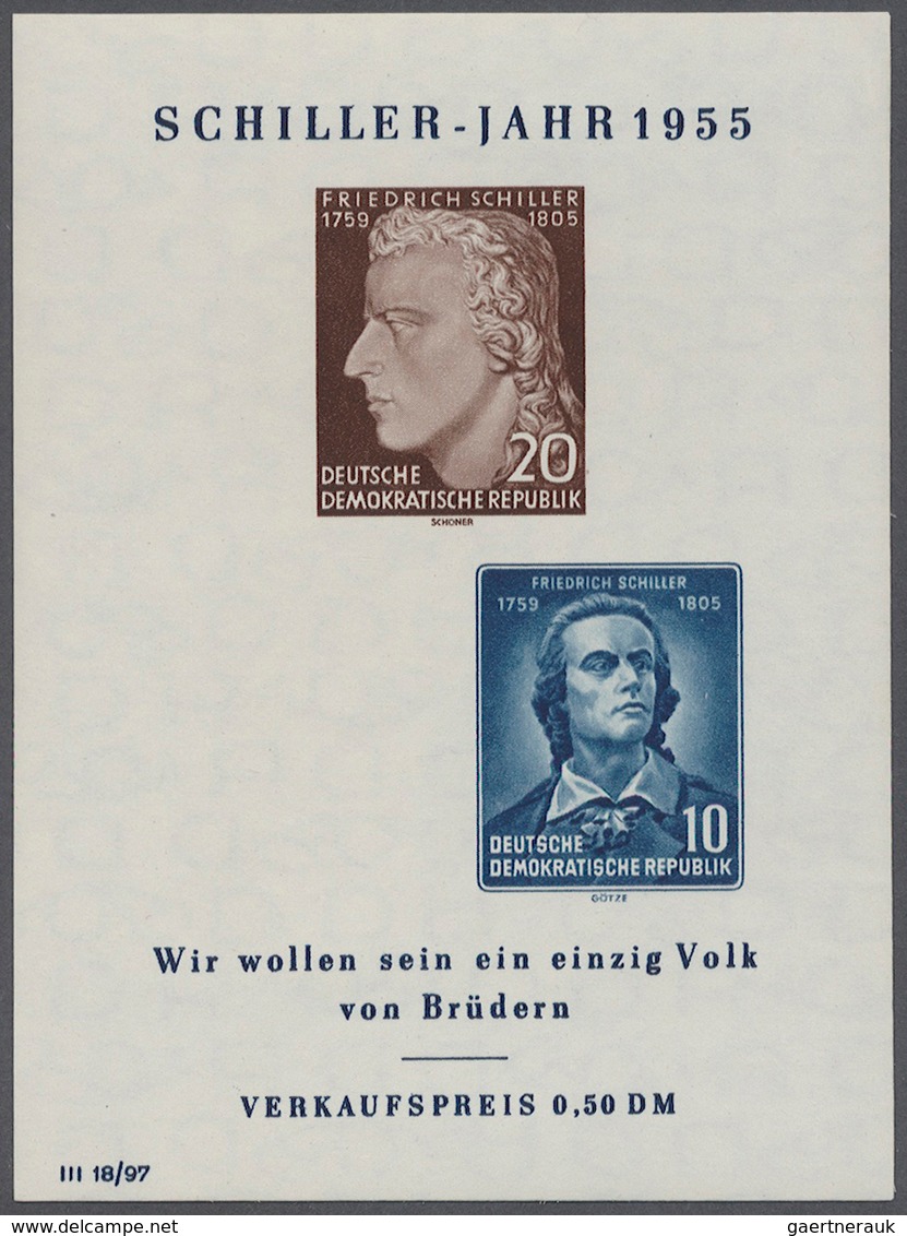 01425 DDR: 1955: Schiller-Block Mit Abart "Farbe Schwärzlichgraugrün Fehlend" (5 Pfg.-Marke) In Postfrisch - Andere & Zonder Classificatie