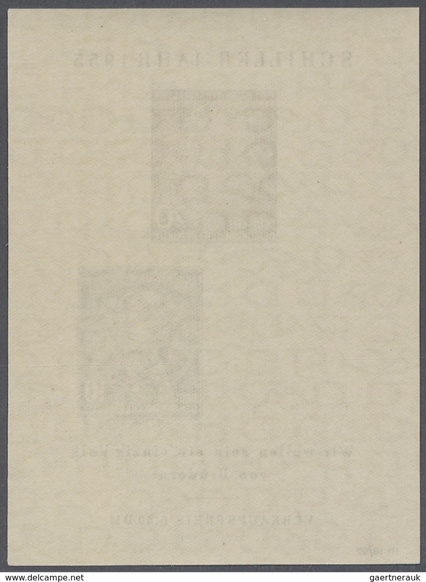 01425 DDR: 1955: Schiller-Block Mit Abart "Farbe Schwärzlichgraugrün Fehlend" (5 Pfg.-Marke) In Postfrisch - Andere & Zonder Classificatie