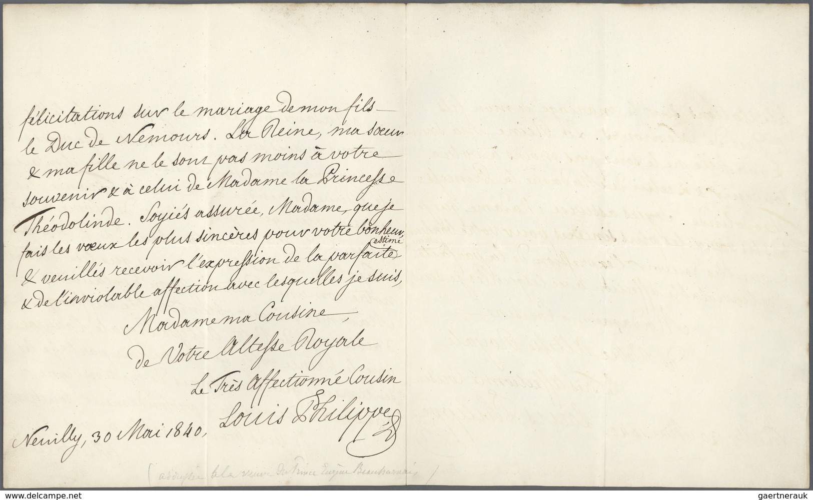 01435 Frankreich - Vorphilatelie: 1840: 2 Page Autograph Letter Signed By The French King Louis Philippe I - 1792-1815: Conquered Departments