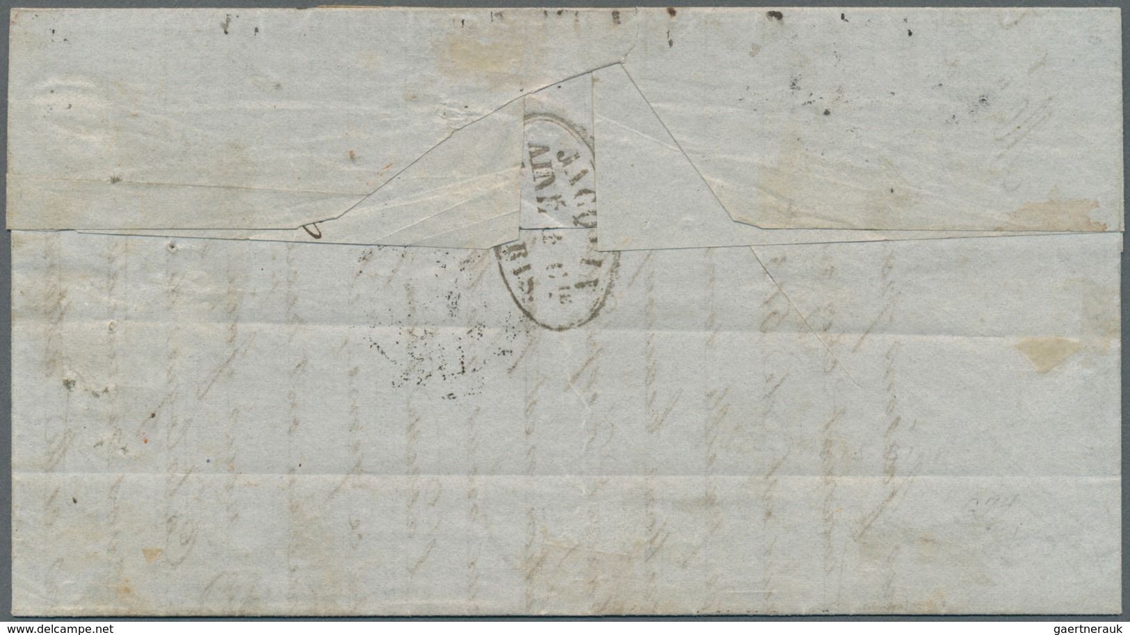 01437 Frankreich: 1852 (7 Aug) Folded Letter From Paris To New York, Franked With Pair Of 10c Bistre (marg - Used Stamps