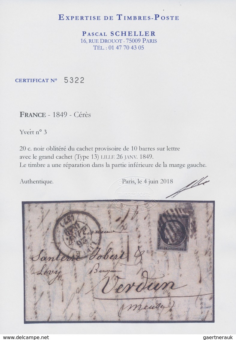 01438 Frankreich: 1849, 20 C Black, Large Margins, Tied By The "BARS OF LILLE" Grid Cancel, Along With Lar - Gebruikt