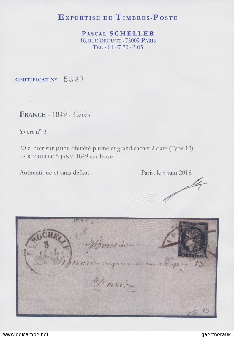 01439 Frankreich: 1849, 20 C Black On Yellowish, Good Margins, Tied By Light Strike Of Large Double Circle - Gebraucht