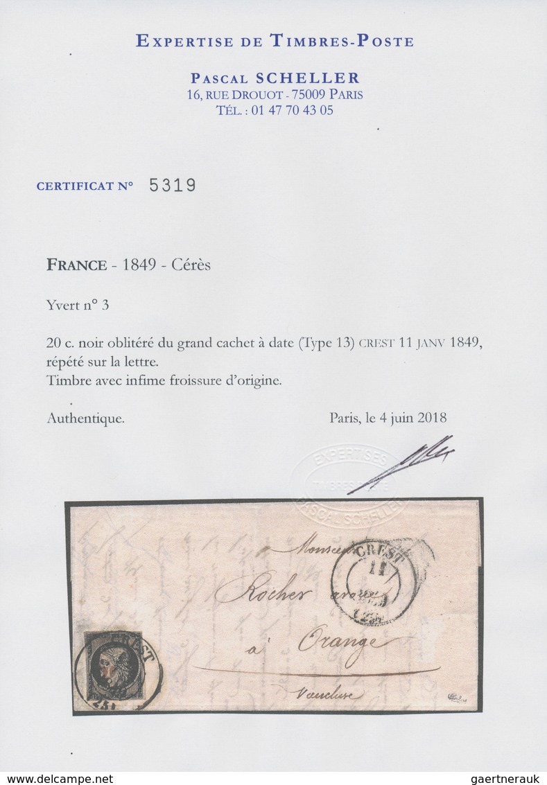 01440 Frankreich: 1849, 20 C Black On Yellowish, Ample Margins, Tied By Large Double Circle CREST, 11 JANV - Oblitérés
