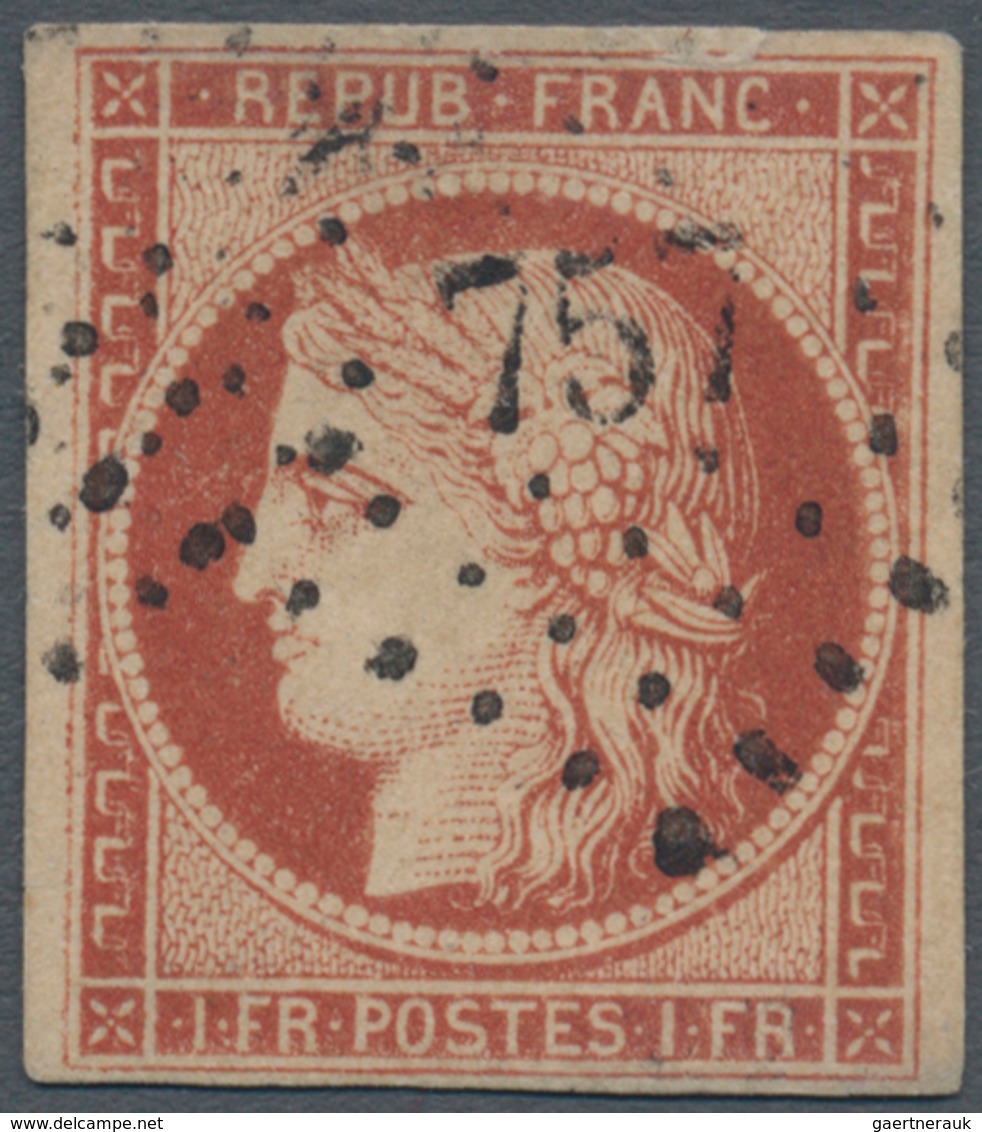 01448 Frankreich: 1849, Ceres 1fr. Vermillon, Deep Intense Colour, Close To Full Margins, Some Faults At T - Used Stamps