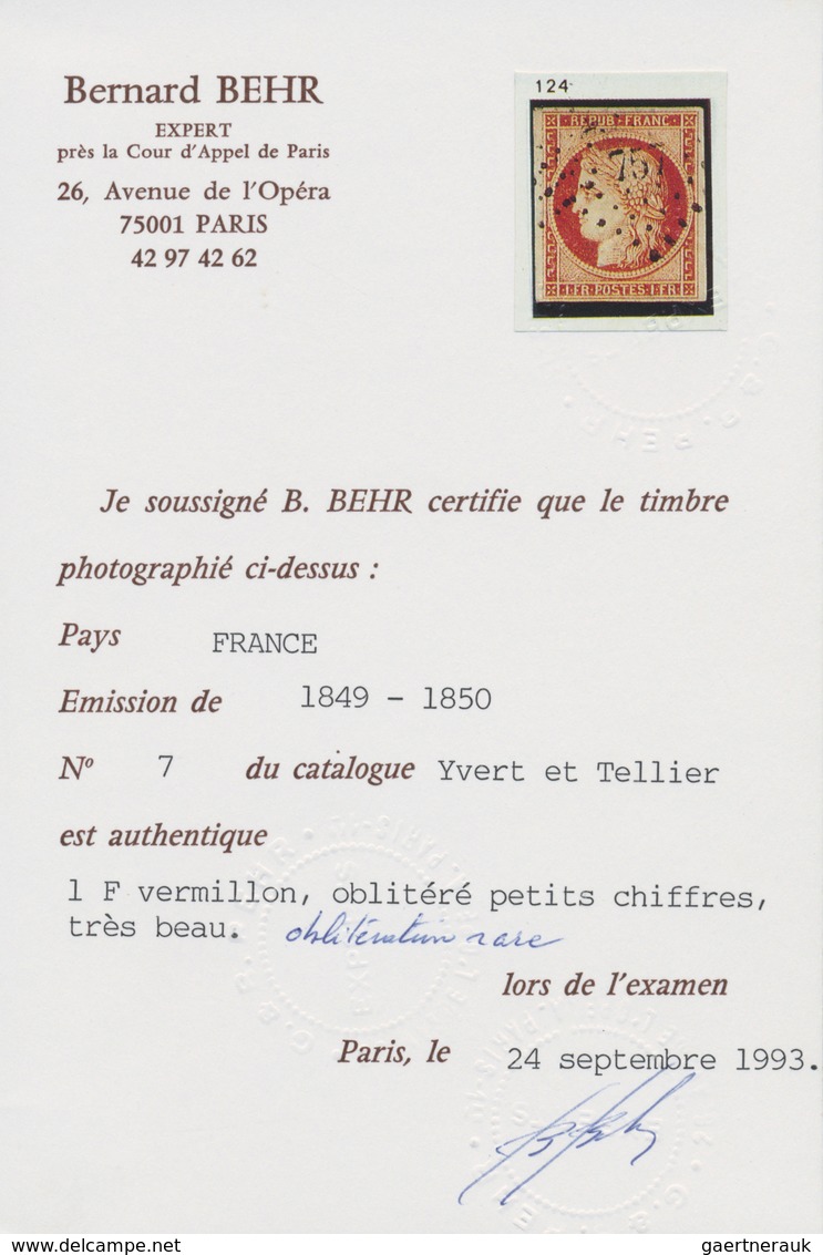 01448 Frankreich: 1849, Ceres 1fr. Vermillon, Deep Intense Colour, Close To Full Margins, Some Faults At T - Used Stamps