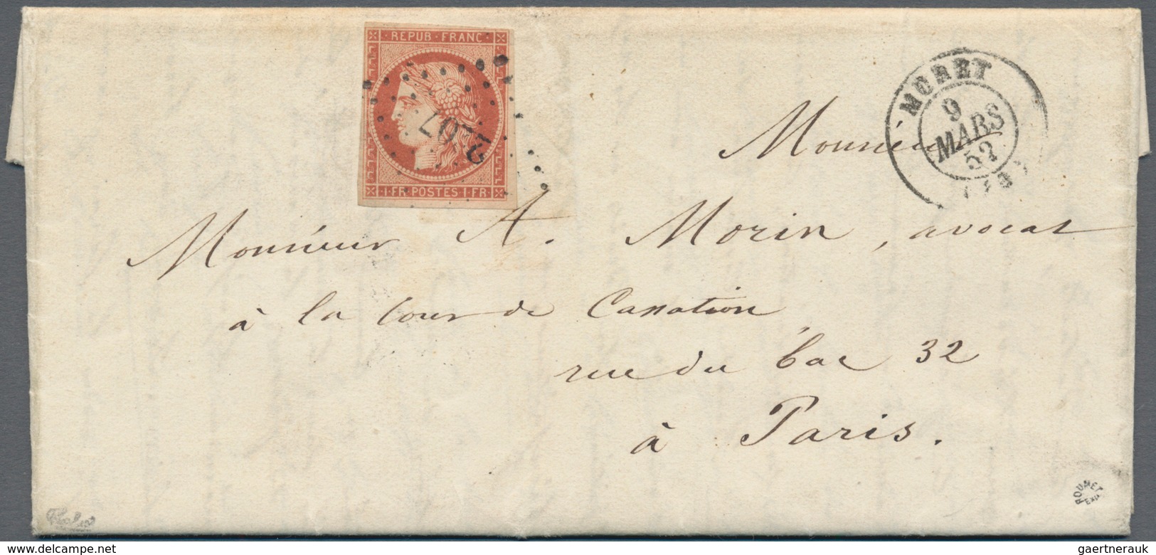 01450 Frankreich: 1849, 1 F Bright Vermilion, Margins Clear To Mostly Large Except Barely Touched At Upper - Oblitérés