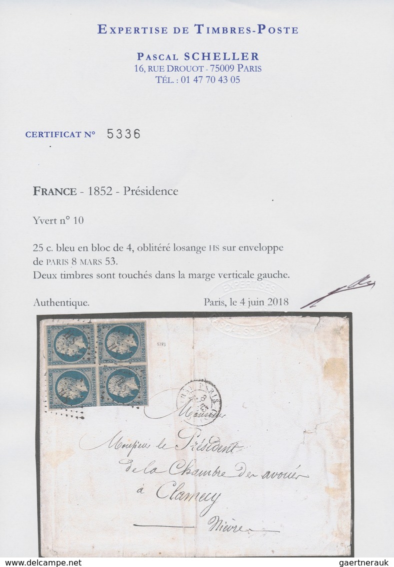 01457 Frankreich: 1852, 25 C Blue, Block Of Four, Tied By Rhombus Of Dots "HS" Cancellation, On Cover From - Used Stamps