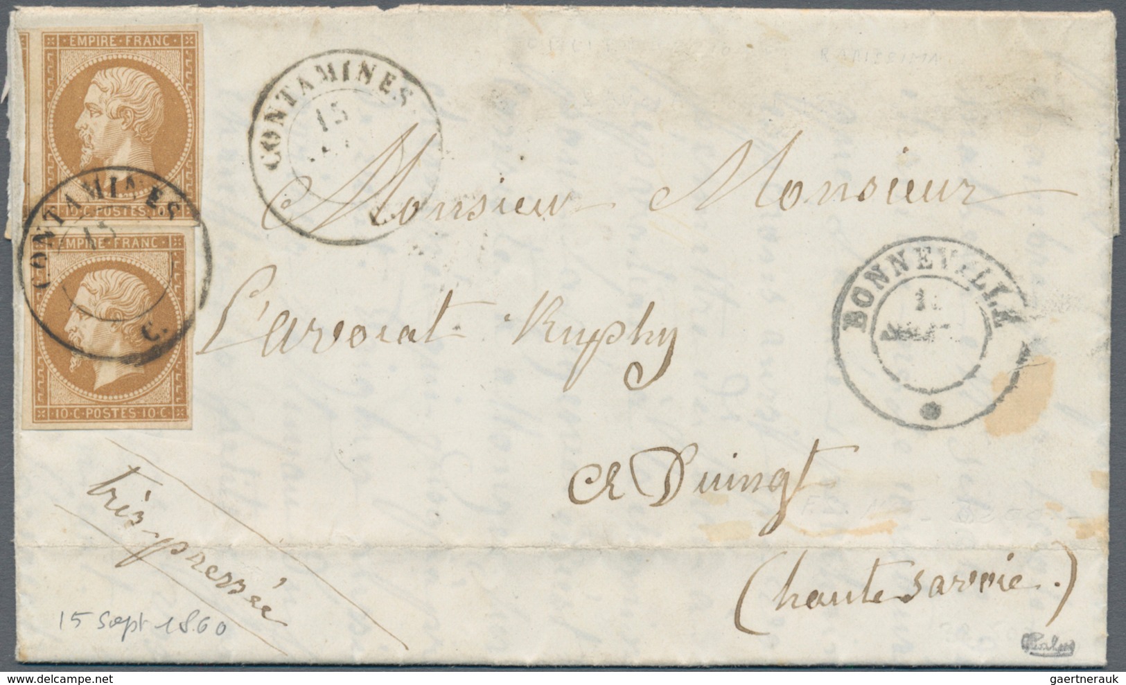 01460 Frankreich: 1853, HAUTE SAVOIE, 10 C Bister On Yellowish, Type I, Two Singles With Clear To Large Ma - Gebruikt