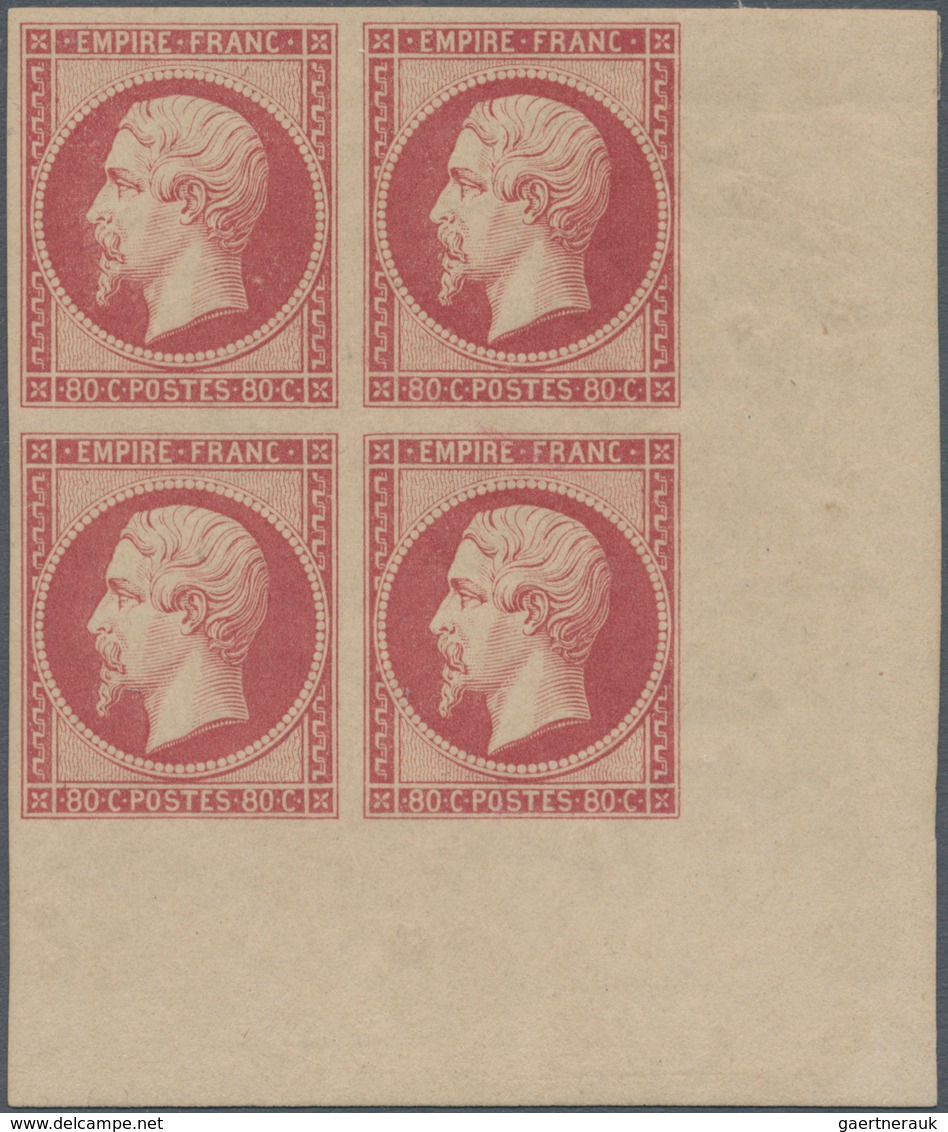 01465 Frankreich: 1860, 80 C Deep Carmine, Mint Block Of Four With Bottom Right Corner Sheet Margins, Fres - Used Stamps