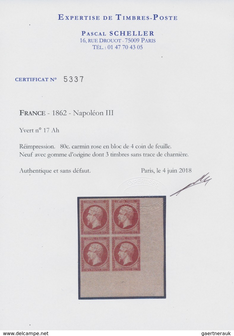 01465 Frankreich: 1860, 80 C Deep Carmine, Mint Block Of Four With Bottom Right Corner Sheet Margins, Fres - Gebraucht