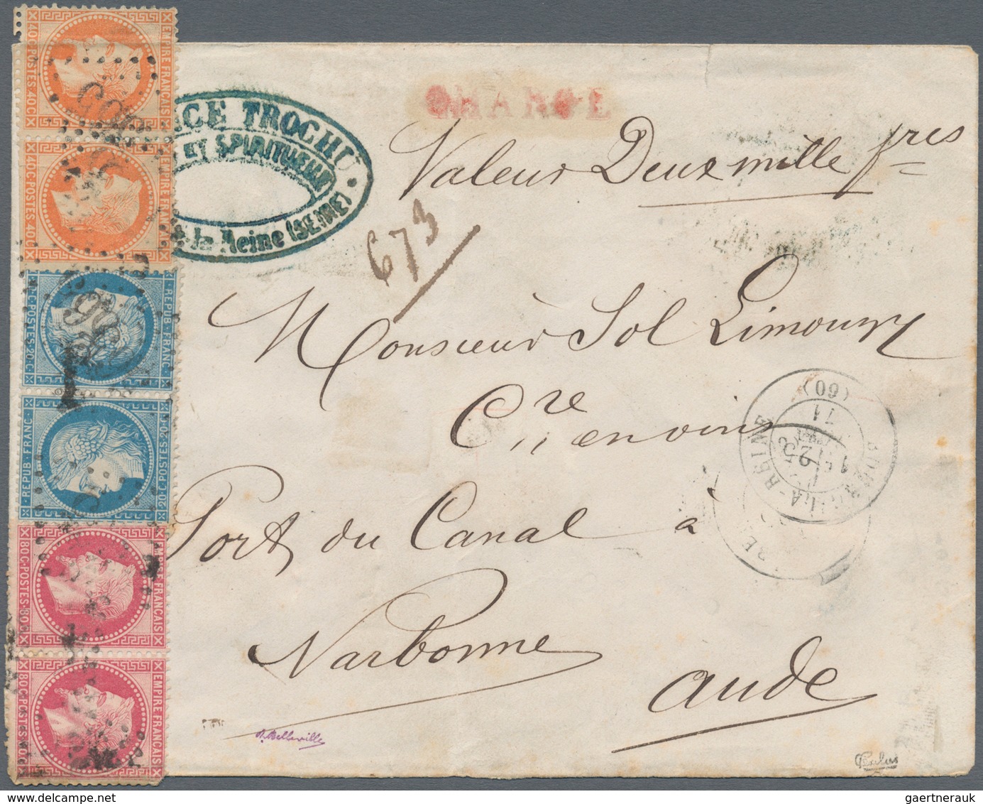 01475 Frankreich: 1870, Ceres 20c. Blue Tête-bêche Pair In Combination With Napoleon Laure 40c. Orange And - Oblitérés