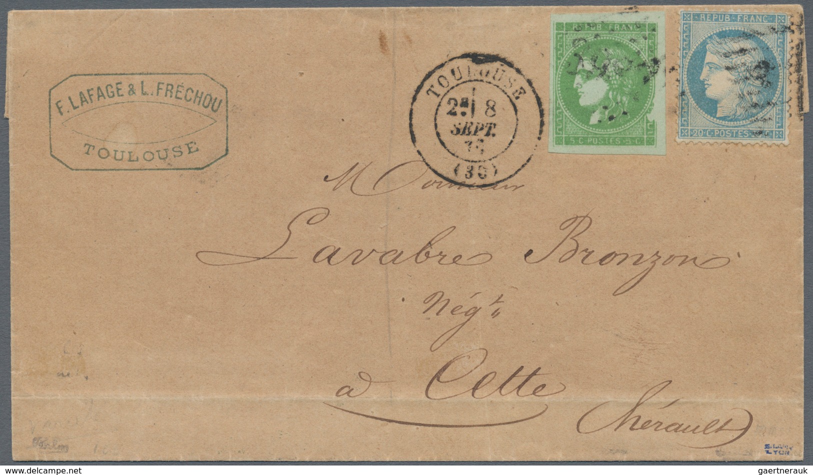 01476 Frankreich: 1871, 5 C Yellow Green On Greenish, Report 2, Type II, "LARGE RETOUCH" Plate Variety, To - Gebruikt