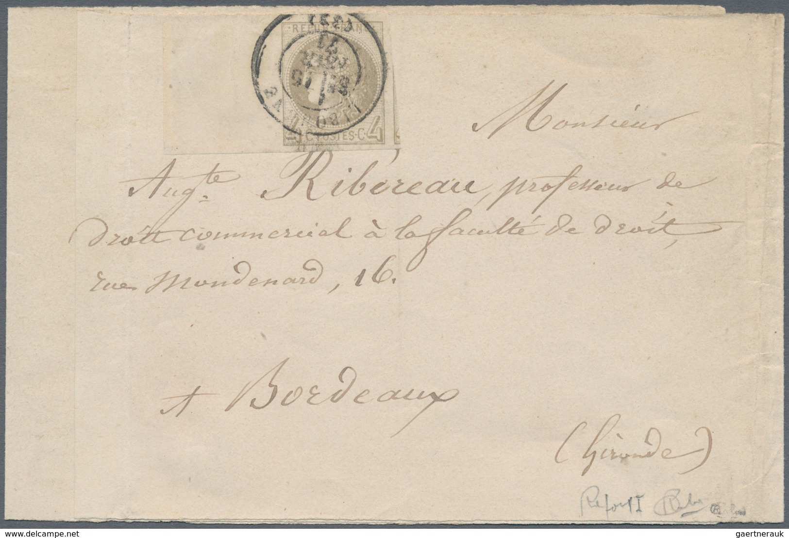 01479 Frankreich: 1870, 4 C Grey, Report 1, Huge Margins Including A Wide Sheet Margin At Left, Tied By Do - Used Stamps
