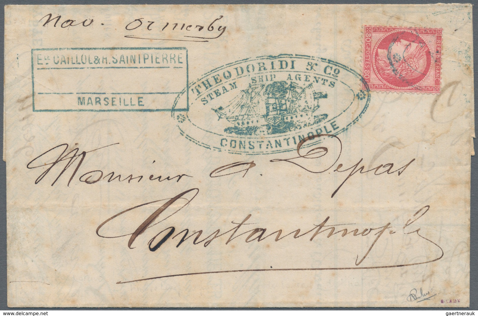 01482 Frankreich: 1873, Ceres 80c. Rose On Lettersheet (some Ageing Marks - Irrelevant) From Marseille To - Oblitérés