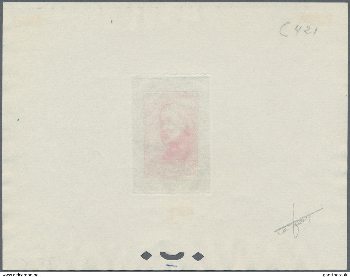 01488 Frankreich: 1939, 2,25 F Bright Lilac, Cezanne, Imperforated Color Proof On Card With Manuscript Des - Used Stamps