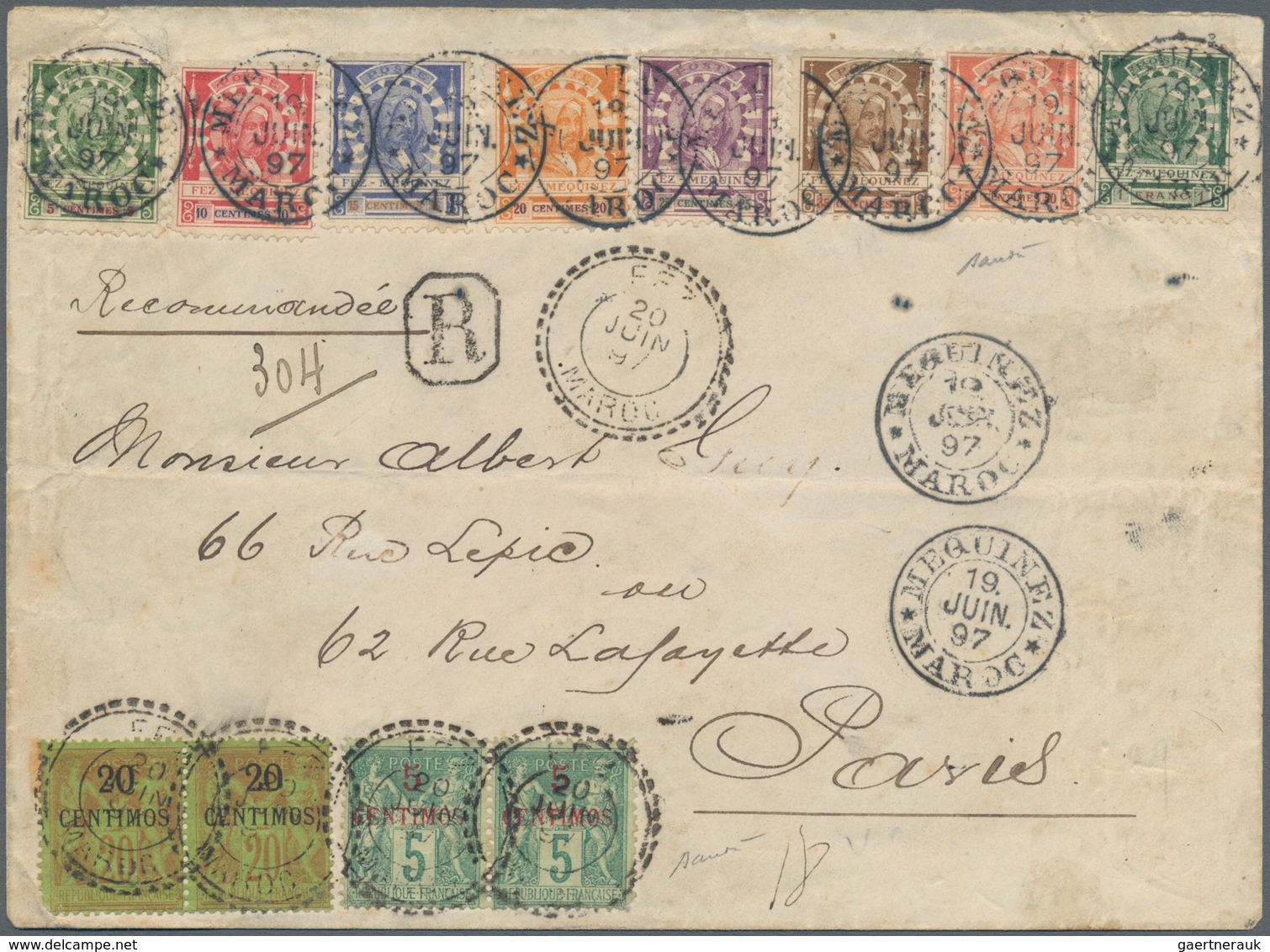 01489 Französische Post In Marokko: 1897, FEZ-MEQUINEZ, Complete Serie With 8 Values From 5 Ct To 1 F, Tie - Sonstige & Ohne Zuordnung