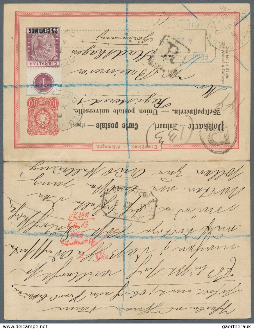 01490 Gibraltar: Deutsches Reich - Ganzsachen - 1890, 10 Pfg Reply Stationery Double Attached Card, Uprate - Gibraltar