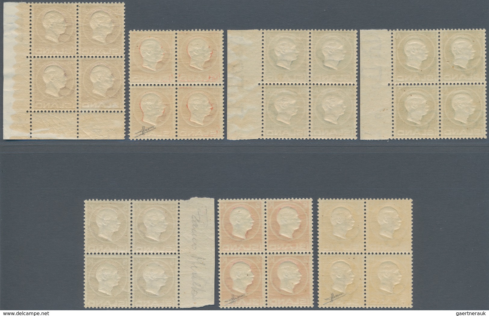 01517 Island: 1912, Complete Set 5 Aurar To 5 Króna Definitives King Frederik VIII In Blocks Of Four, Fres - Sonstige & Ohne Zuordnung