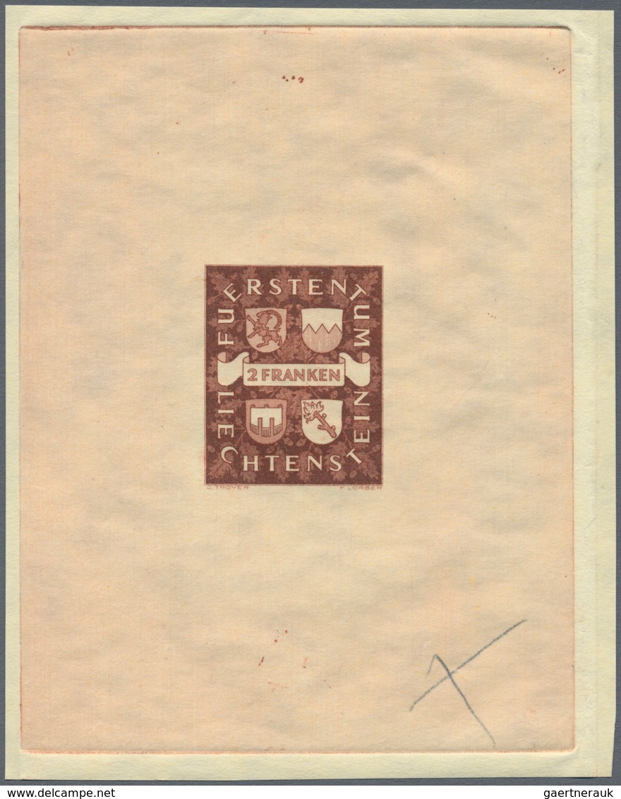 01536 Liechtenstein: 1939. Lot Mit 2 Einzelabzügen Für Die Beiden Freimarken "2fr Wappen Der Grafen Von Ho - Lettres & Documents