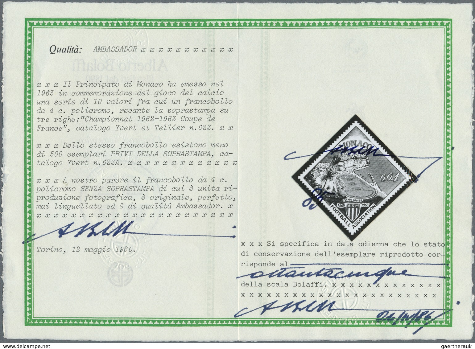 01547 Monaco: 1963, French Champion "AS Monaco", 0.04fr. Without Surcharge, Not Issued, Unmounted Mint, Ce - Ongebruikt