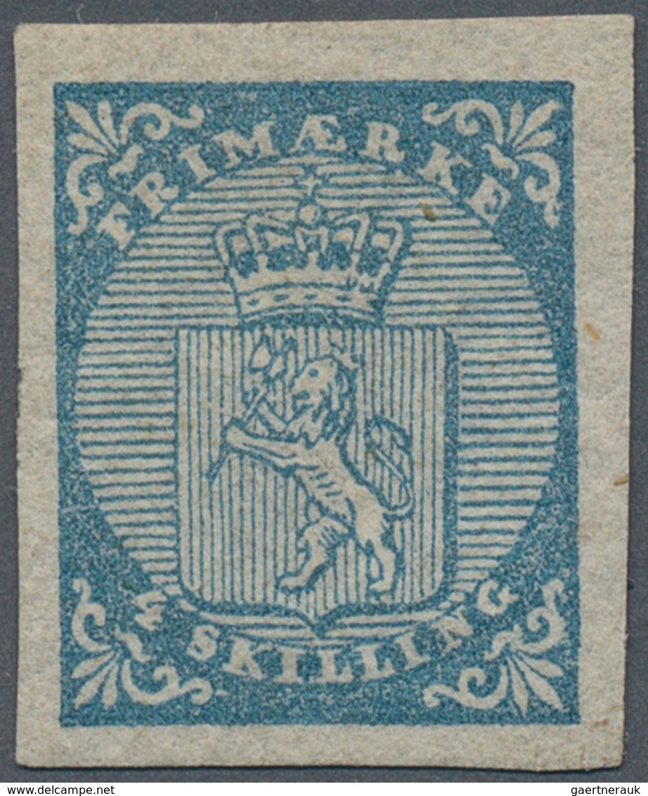 01548 Norwegen: 1855, Coat Of Arms 4 Sk. Blue, Fresh Colour And Large Margins All Around, Unused With Orig - Neufs