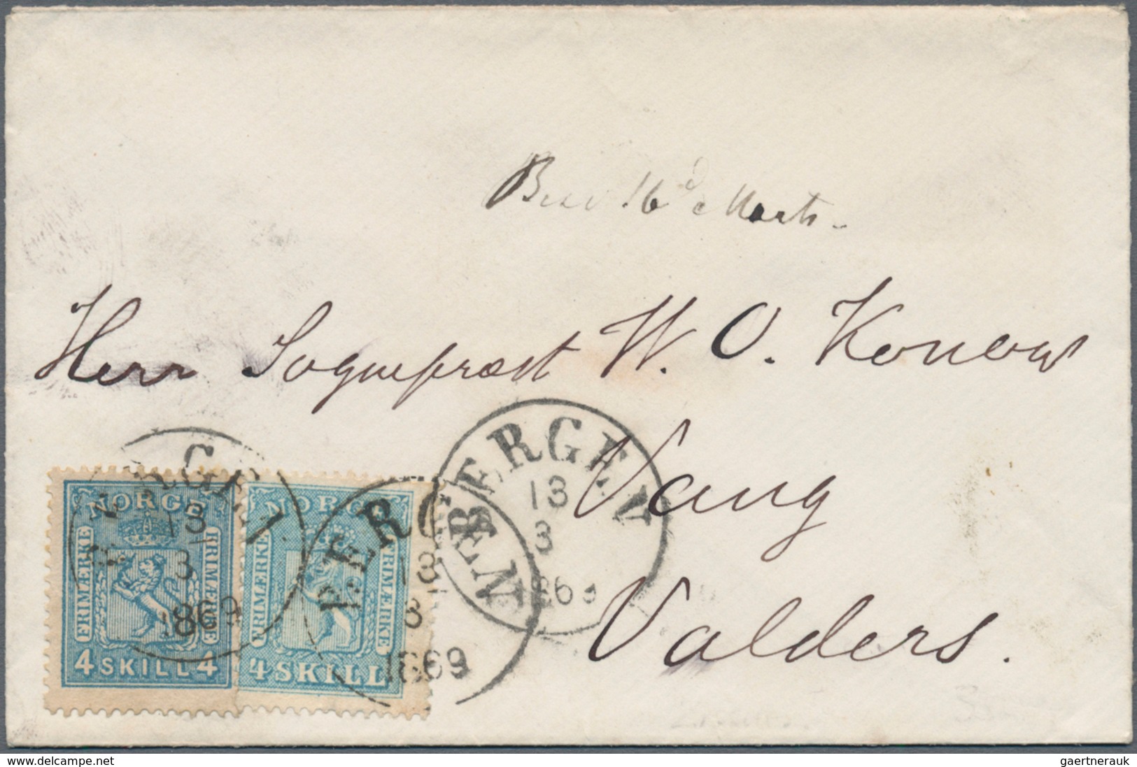 01550 Norwegen: 1863 4sk. Pale Blue (value Table "4 SKILL") In Combination With 1867-68 4sk. Blue (value T - Ungebraucht