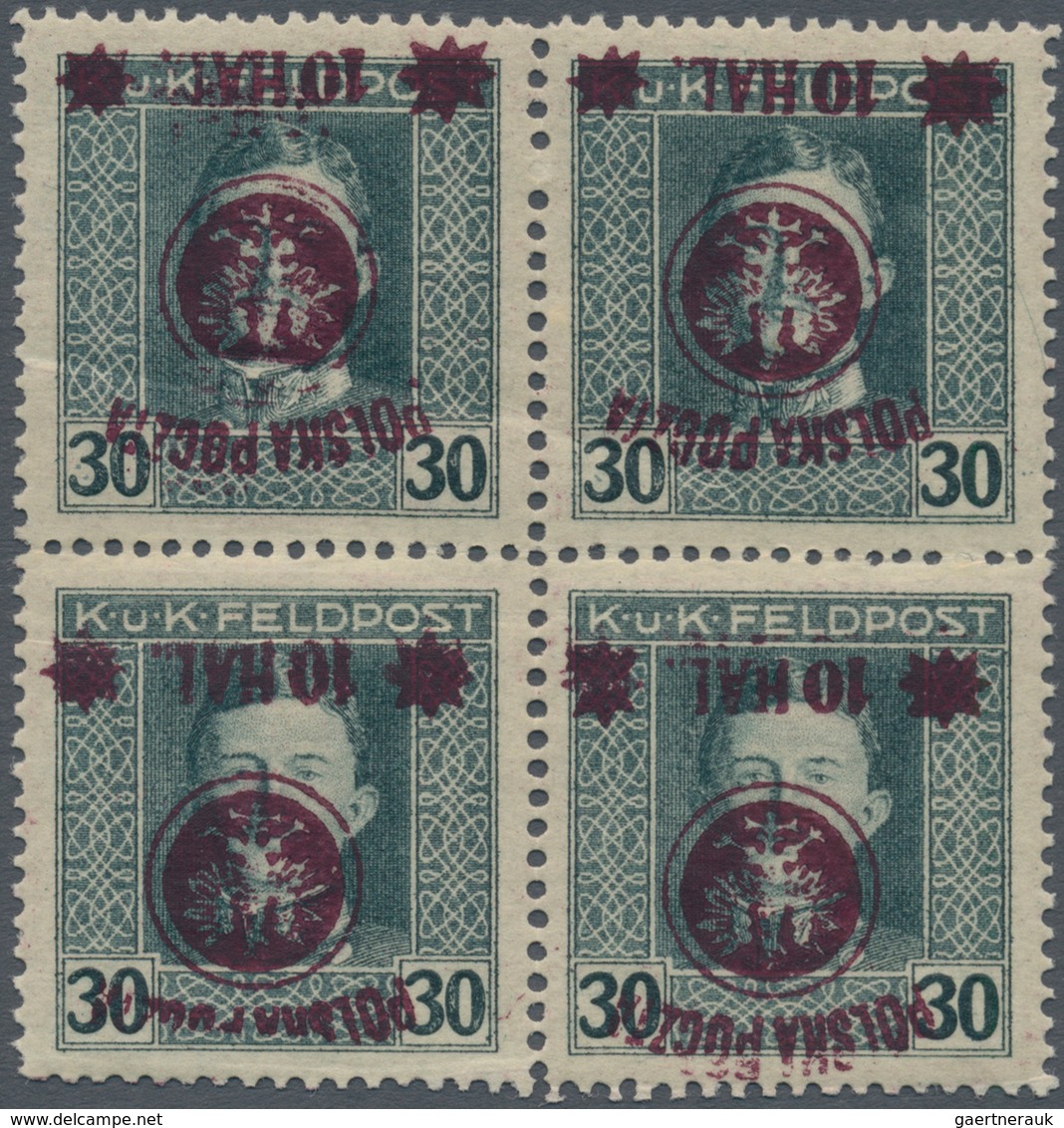 01557 Polen: "1918/1919: Second Lublin Issue 10 Hal On 30 Heller Green Grey With Inverted Violett Overprin - Lettres & Documents