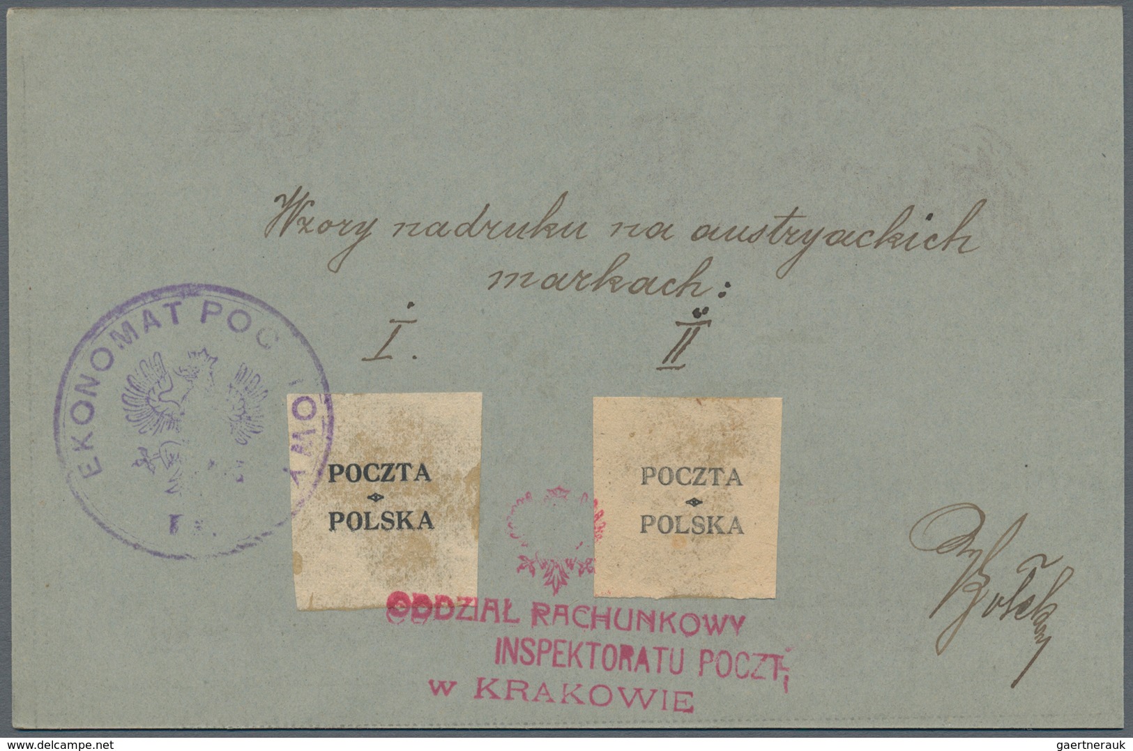 01559 Polen: "1919: Krakow Issue. PROOF OF THE OVERPRINTS On Special Passpartout Card With Special Cancela - Brieven En Documenten